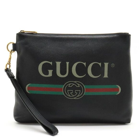 Gucci Logo Leather Floral Clutch Ivory Black main image 1